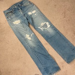 Vintage, perfectly worn button fly jeans